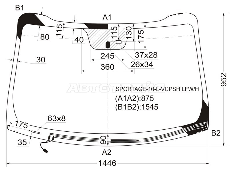 Стекло лобовое (Обогрев щеток / Датчик дождя) Kia Sportage 10-16