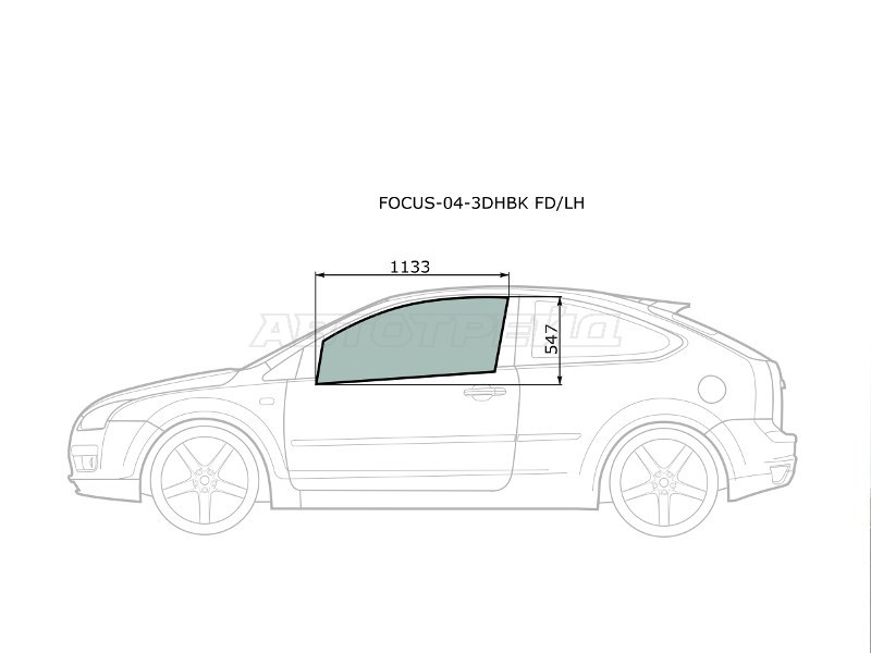 Стекло боковое опускное (Спереди / Слева / Цвет зеленый / 3D HBK) Ford Focus 04-11