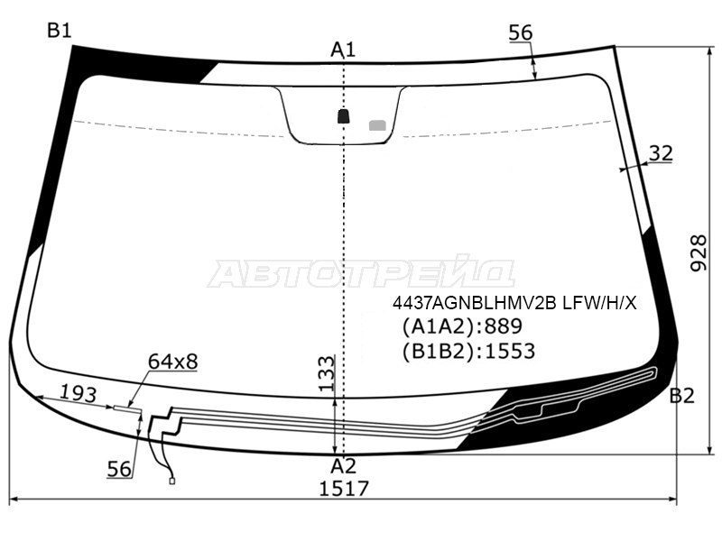 Стекло лобовое (Обогрев щеток / Датчик дождя) Kia Sorento 12-21
