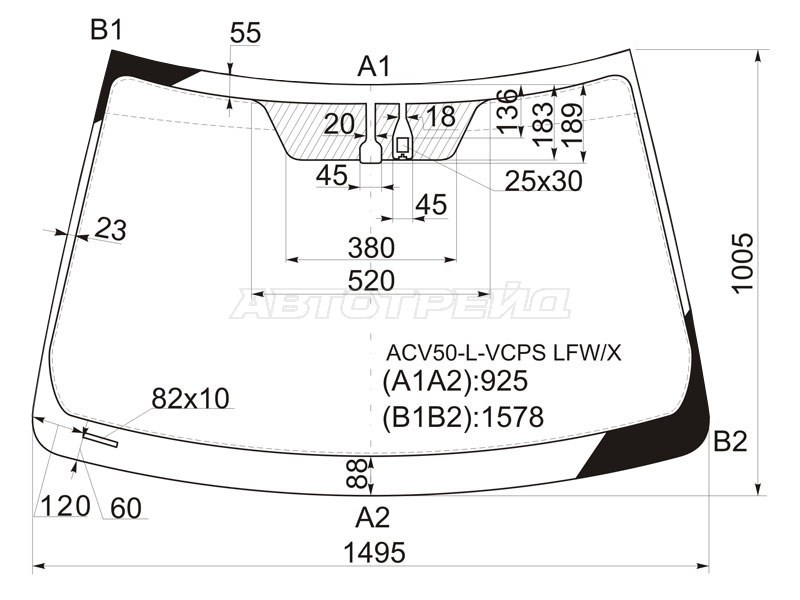 Стекло лобовое (Датчик дождя) Toyota Camry (XV50) 11-18 / Camry USA 11-17