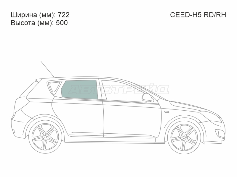 Стекло боковое опускное (Сзади / Справа / Цвет зеленый) Kia Ceed 06-12