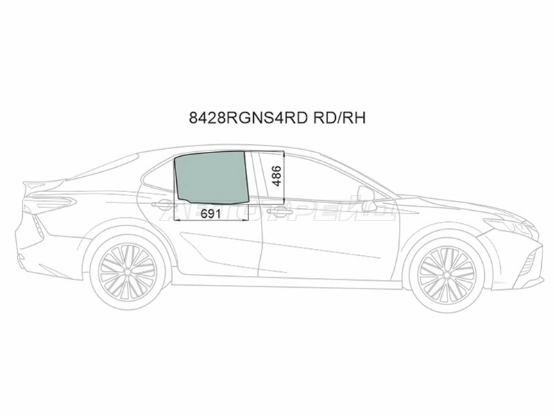 Стекло боковое опускное (Сзади / Справа / Цвет зеленый / Крепления) Toyota Camry (XV70) 17-21 / Camry UAE / USA 17-20