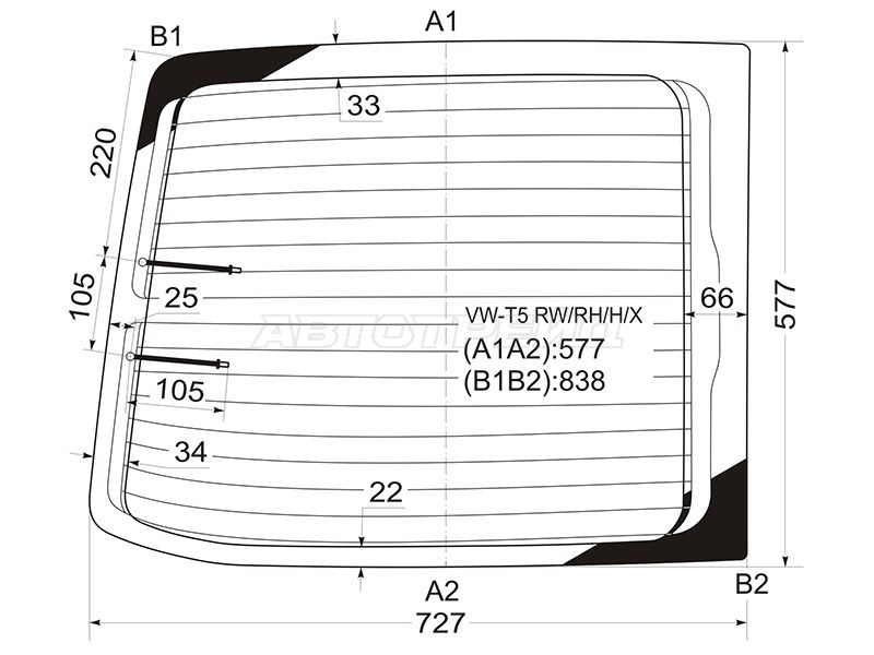 Стекло заднее (Цвет зеленый / Обогрев / Правое) Volkswagen Transporter 03-15 / Multivan 03-15