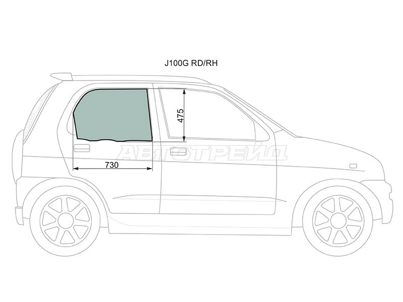 Стекло боковое опускное (Сзади / Справа / Цвет зеленый) Daihatsu Terios 97- / Terios Kid 98-12