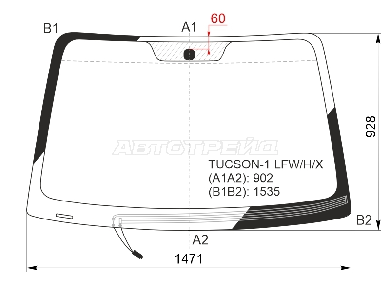 Стекло лобовое (Обогрев щеток) Hyundai Tucson 04-09