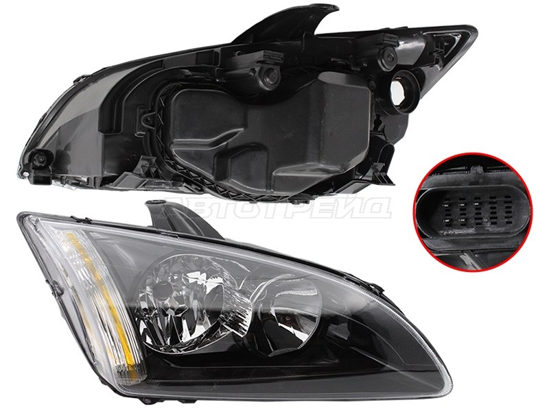 Фара Ford Focus 04-08 (Справа / Галоген / Ручная регулировка / чёрная)