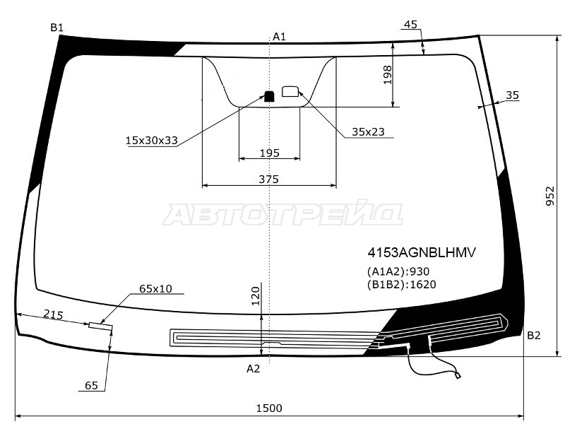 Стекло лобовое (Обогрев щеток / Датчик дождя) Hyundai Santa Fe 12-19 / Grand Santa Fe 13-18