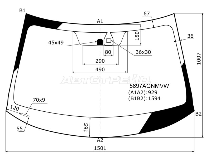 Стекло лобовое (Датчик дождя / Молдинг) Mitsubishi Outlander 12-22
