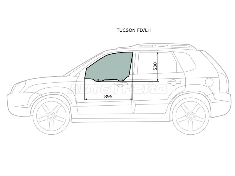 Стекло боковое опускное (Спереди / Слева / Цвет зеленый) Hyundai Tucson 04-09