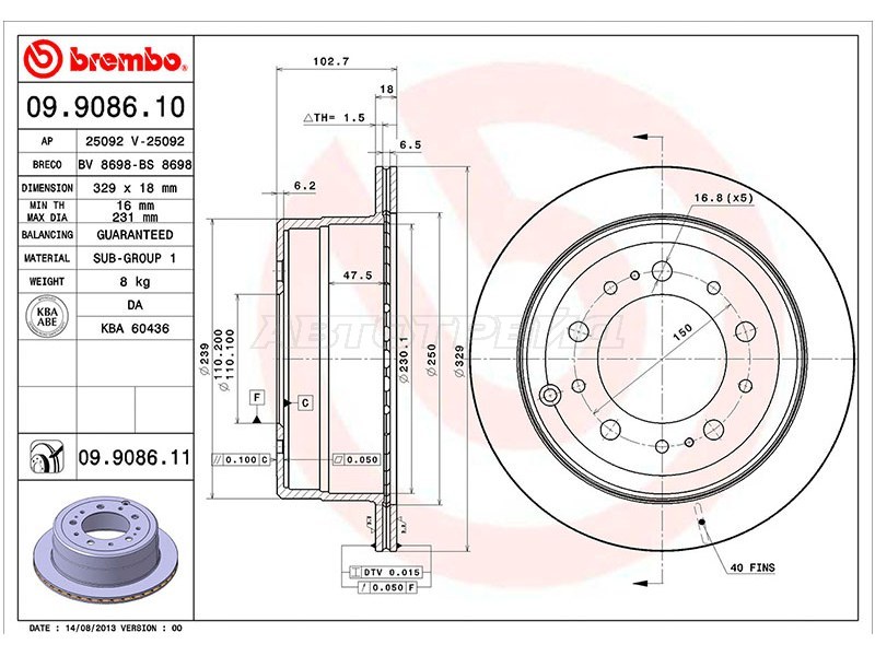 Диск тормозной (Сзади) Toyota Land Cruiser (J100) 98-07 / Lexus LX 98-07