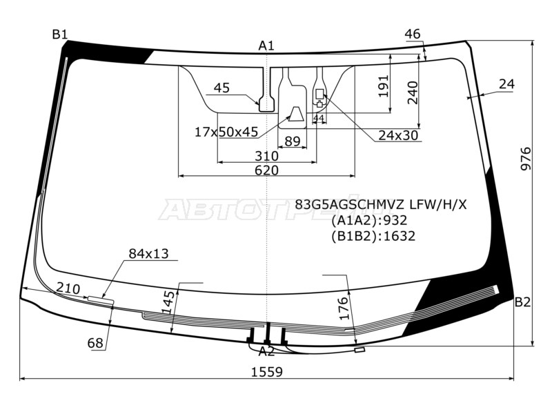Стекло лобовое (Обогрев щеток / Камера / Датчик дождя) Toyota Highlander 13-17