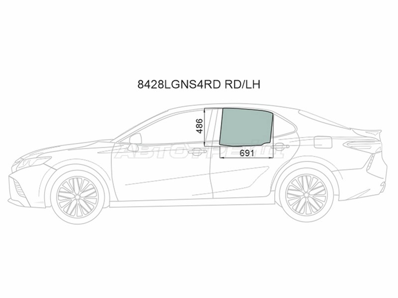 Стекло боковое опускное (Сзади / Слева / Цвет зеленый / Крепления) Toyota Camry (XV70) 17-21 / Camry UAE / USA 17-20