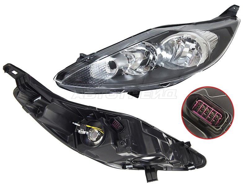 Фара Ford Fiesta 08-12 (Слева / Галоген / С электрокорректором / Чёрная)