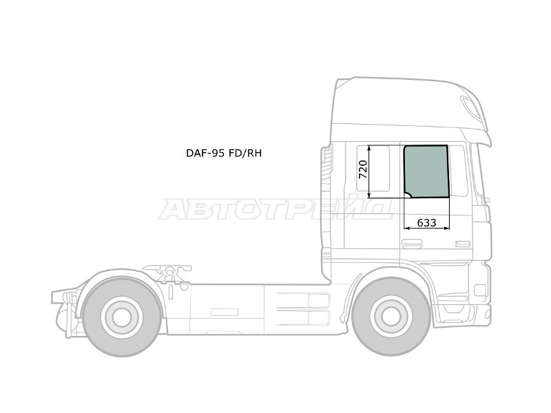 Стекло боковое опускное (Спереди / Справа / Цвет зеленый) Daf 95 88-08 / XF 06-12
