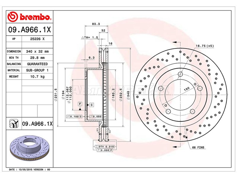 Диск тормозной (Спереди) Toyota Land Cruiser (J200) 07-21 / Lexus LX 07-23