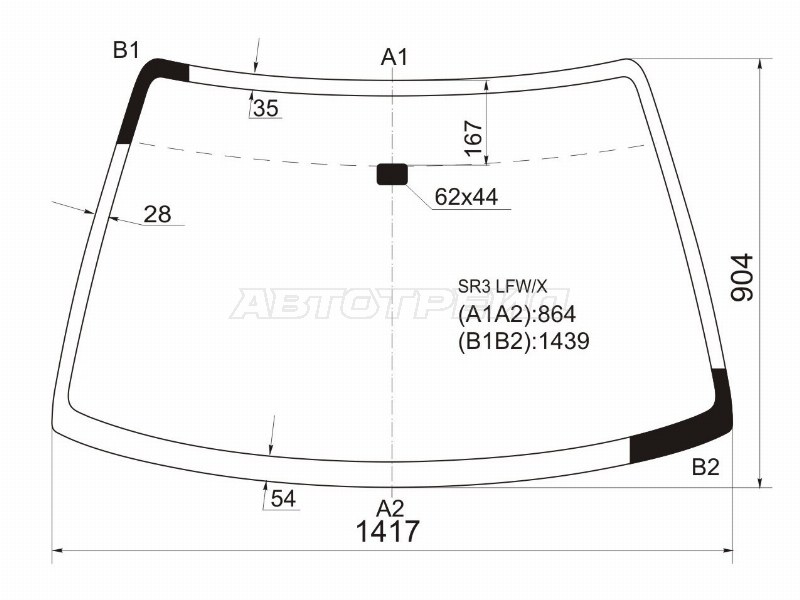 Стекло лобовое (3D HBK) Honda Civic 91-95 / Civic EURO 93-98