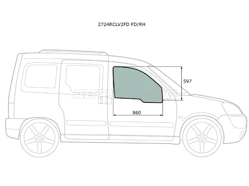 Стекло боковое опускное (Спереди / Справа / Цвет зеленый) Citroen Berlingo 96-12 / Peugeot Partner 96-12
