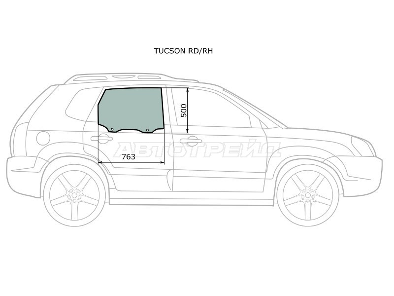 Стекло боковое опускное (Сзади / Справа / Цвет зеленый) Hyundai Tucson 04-09