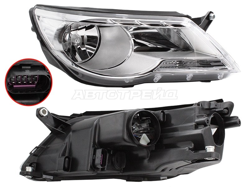 Фара Volkswagen Tiguan 06-11 (Справа / Галоген / С электрокорректором)