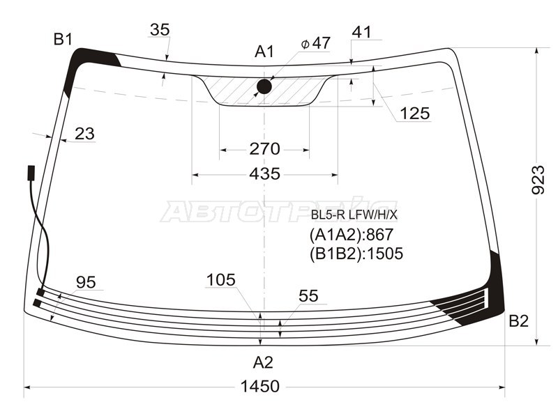 Стекло лобовое (Обогрев щеток) Subaru Legacy 03-09 / Legacy B4 03-09