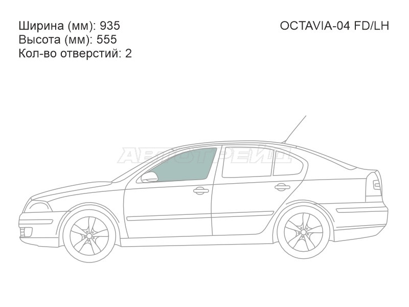 Стекло боковое опускное (Спереди / Слева / Цвет зеленый) Skoda Octavia 04-13