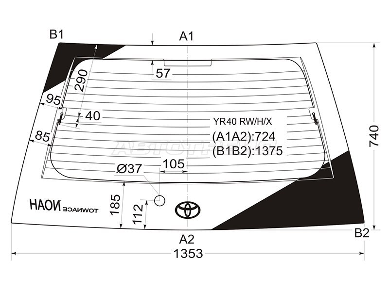 Стекло заднее (Цвет зеленый / Обогрев) Toyota Lite Ace 96-07 / Lite Ace Noah 96-01