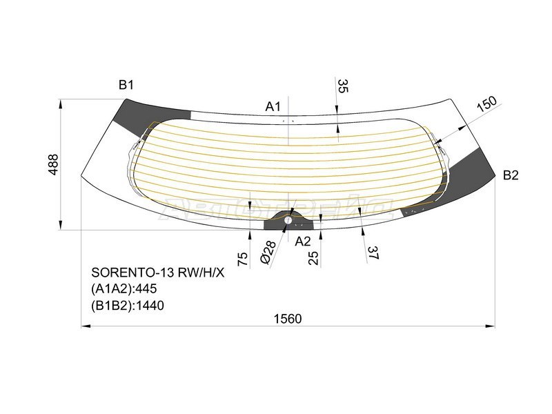 Стекло заднее (Цвет зеленый / Обогрев) Kia Sorento 12-21
