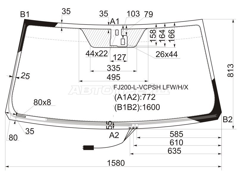 Стекло лобовое (Обогрев щеток / Датчик дождя) Toyota Land Cruiser (J200) 07-15 / Lexus LX 07-15