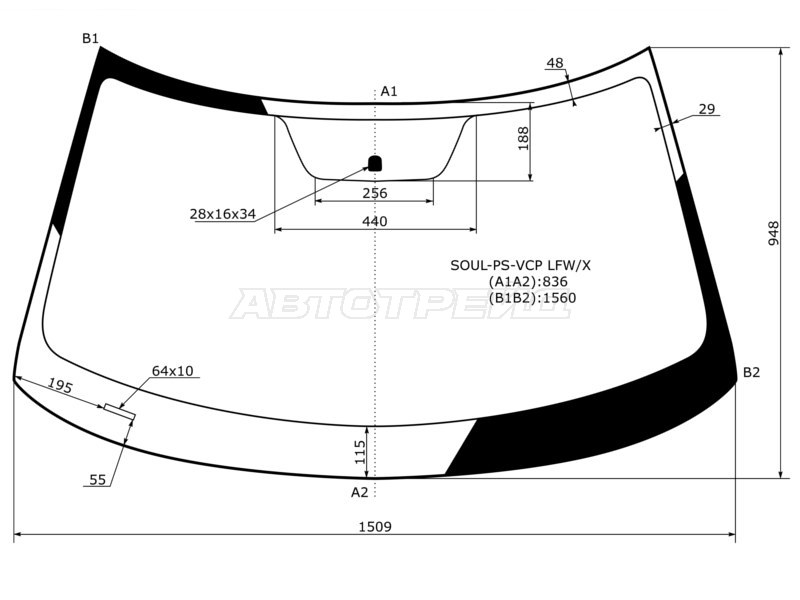 Стекло лобовое Kia Soul 13-19