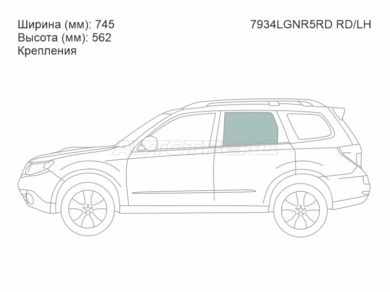 Стекло боковое опускное (Сзади / Слева / Цвет зеленый / Крепления) Subaru Forester 07-13