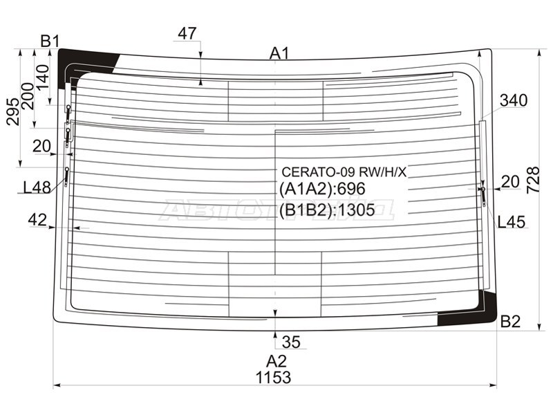 Стекло заднее (Цвет зеленый / Обогрев / Антенна) Kia Cerato 08-13 / Forte 08-13