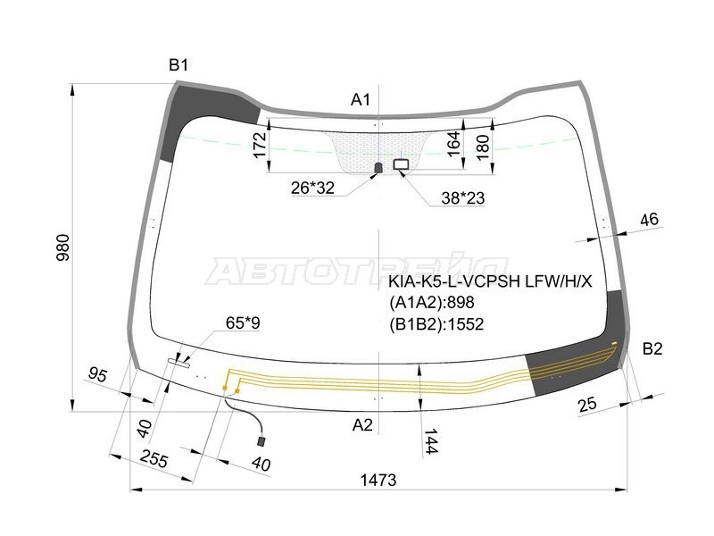 Стекло лобовое (Обогрев щеток / Датчик дождя) Kia K5 10-15 / Optima 10-16