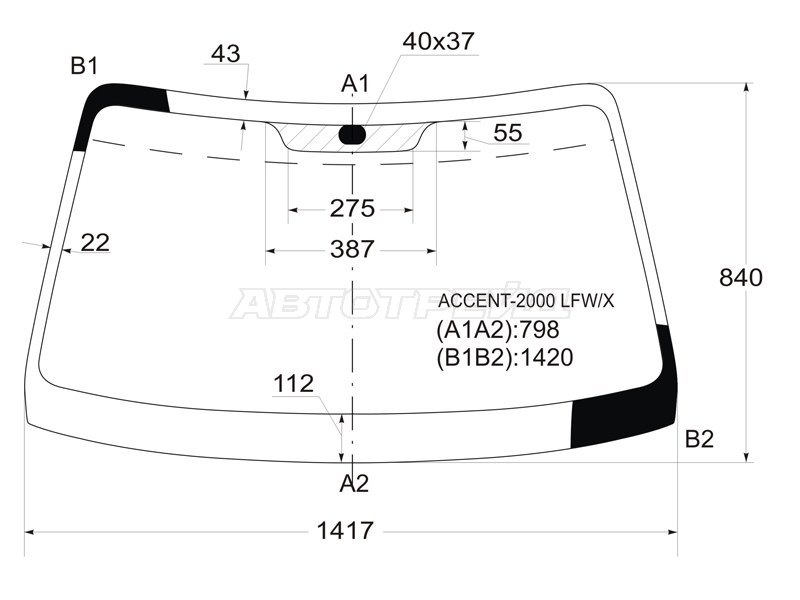 Стекло лобовое (Сборка Россия) Hyundai Accent 99-12 / Verna 00-06