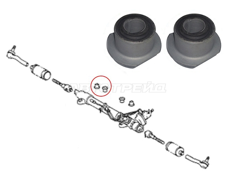 Втулка рулевой рейки Toyota Land Cruiser (J100) 98-07 / Land Cruiser Prado 02-09 (Слева / Комплект)
