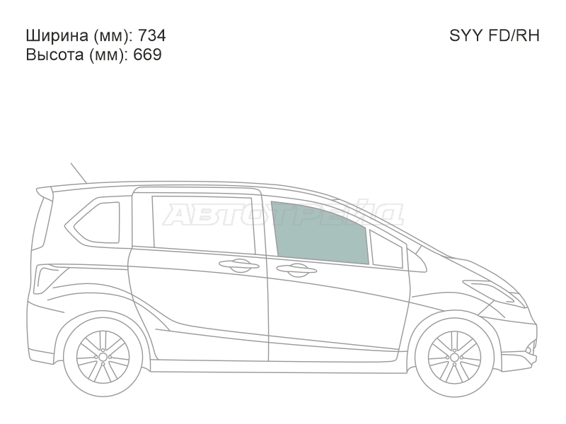 Стекло боковое опускное (Спереди / Справа / Цвет зеленый) Honda Freed 08-16 / Freed Spike 10-16