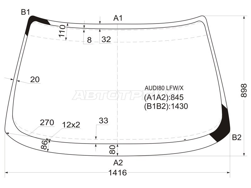 Стекло лобовое Audi 80 86-95