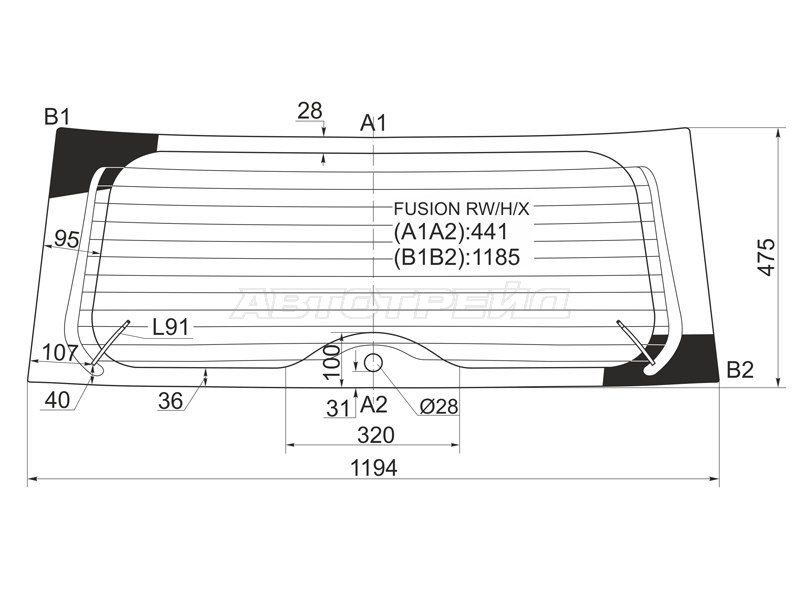 Стекло заднее (Цвет зеленый / Обогрев) Ford Fusion 02-12