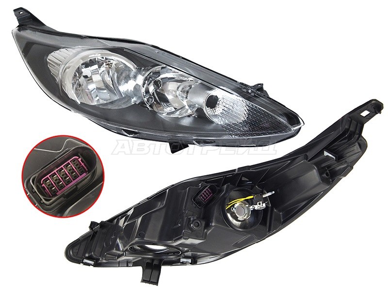 Фара Ford Fiesta 08-12 (Справа / Галоген / С электрокорректором / Чёрная)