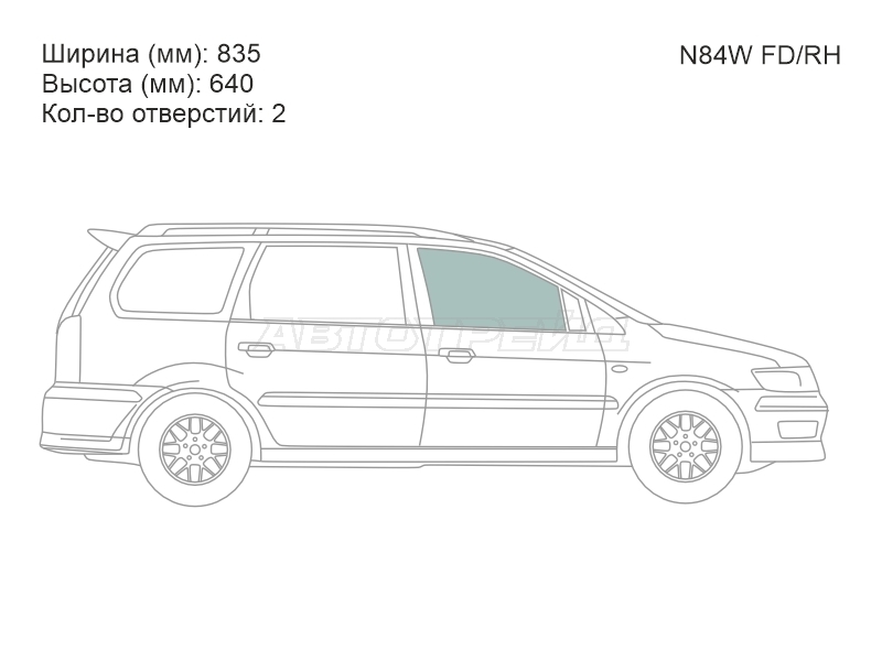 Стекло боковое опускное (Спереди / Справа / Цвет зеленый) Mitsubishi Chariot Grandis 97-03 / Space Wagon 97-04