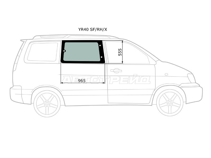 Стекло кузова боковое (не опускное) (Справа / Цвет зеленый) Toyota Lite Ace 96-07 / Lite Ace Noah 96-01