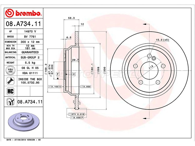 Диск тормозной (Сзади) Mercedes-Benz S-Class 05-13 / SL-Class 01-12