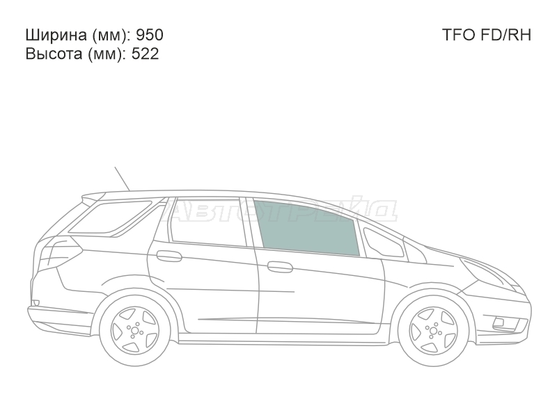 Стекло боковое опускное (Спереди / Справа / Цвет зеленый) Honda Fit 07-13 / Fit Shuttle 11-15