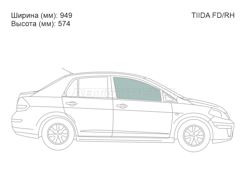 Стекло боковое опускное (Спереди / Справа / Цвет зеленый) Nissan Tiida 04-14 / Tiida Latio 04-12