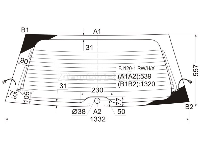 Стекло заднее (Цвет зеленый / Обогрев) Toyota Land Cruiser Prado (J120) 02-09 / Lexus GX 02-09