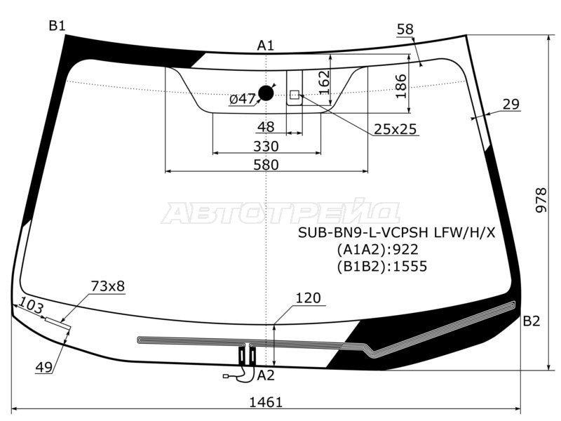 Стекло лобовое (Обогрев щеток / Датчик дождя) Subaru Legacy 15-19 / Outback 14-21