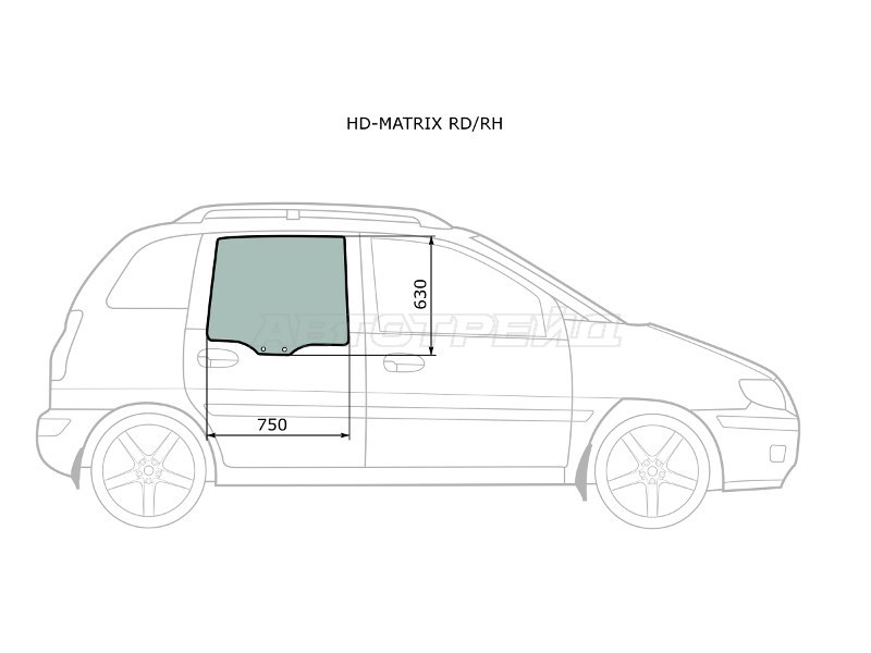 Стекло боковое опускное (Сзади / Справа / Цвет зеленый) Hyundai Lavita 01-07 / Matrix 01-10