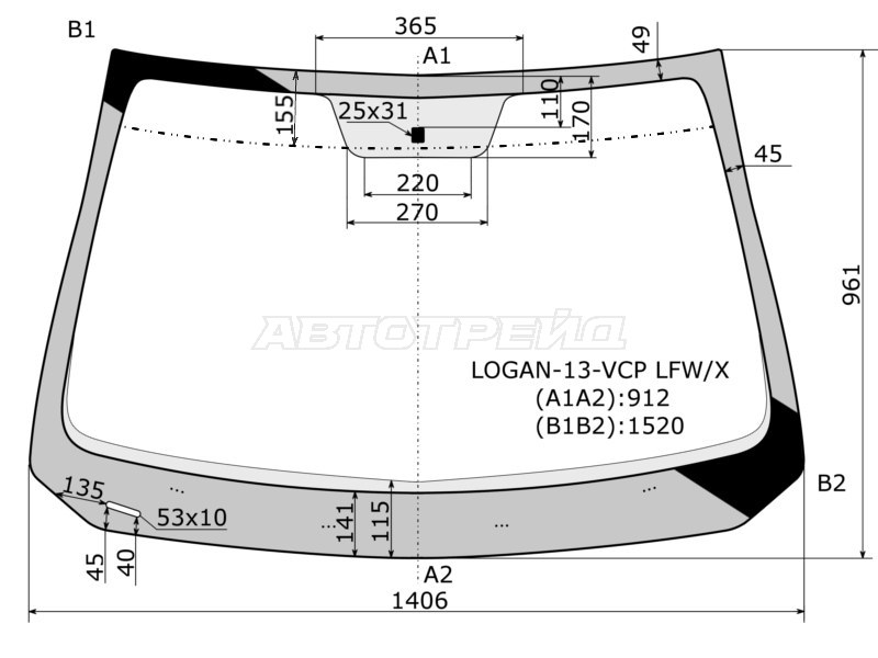 Стекло лобовое Renault Logan 14-22 / Sandero 14-22