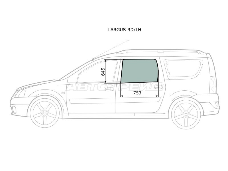 Стекло боковое опускное (Сзади / Слева / Цвет зеленый) LADA Largus 12-21 / Dacia Logan 04-08