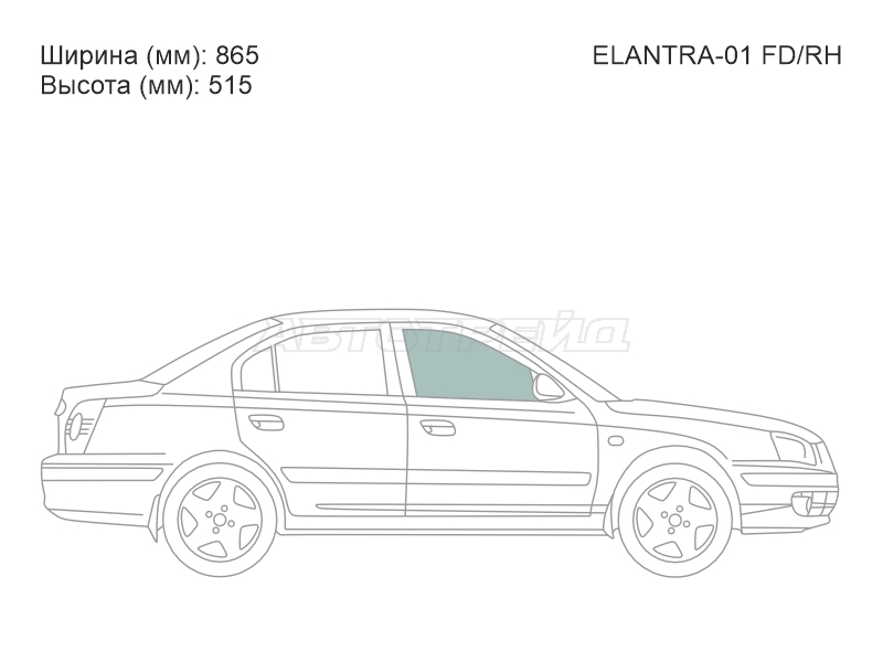 Стекло боковое опускное (Спереди / Справа / Цвет зеленый) Hyundai Elantra 00-09 / Avante 00-06