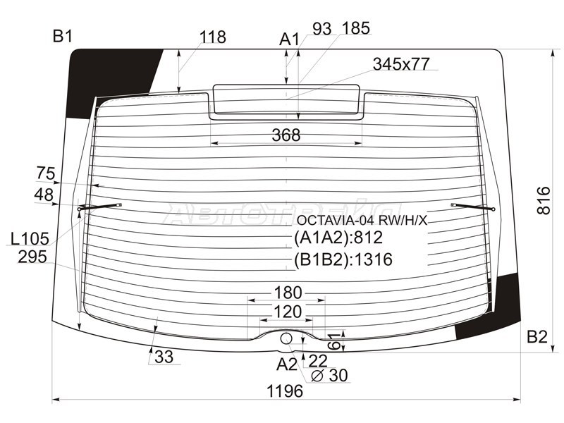 Стекло заднее (Цвет зеленый / Обогрев / 5D LBK) Skoda Octavia 04-13